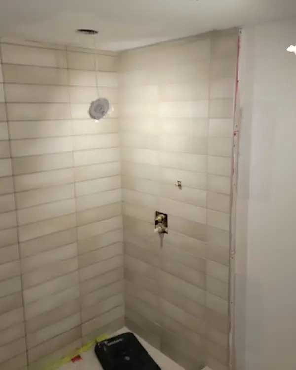 Stage 4: tile going up over the waterproofing